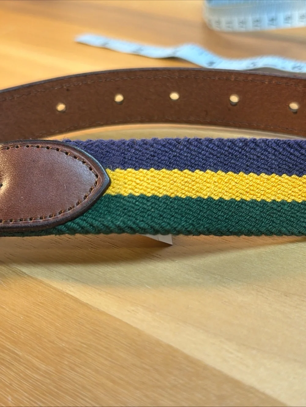 NWT Polo Ralph Lauren Men’s Woven Striped Belt Leather Trim Sz 40 Brass Buckle